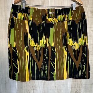 Jamie Sadock Women's Golf Skirt Abstract Print Green Brown Yellow Athleisure 14